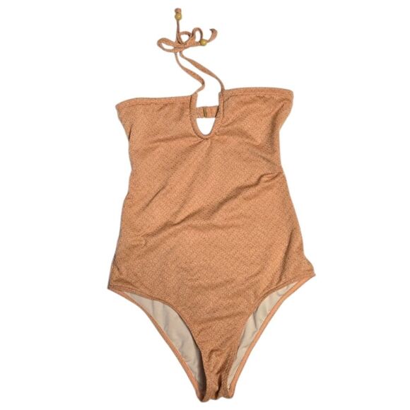 PEONY sparkle peach‎ halter tie one piece swimsuit 8 - Picture 1 of 12